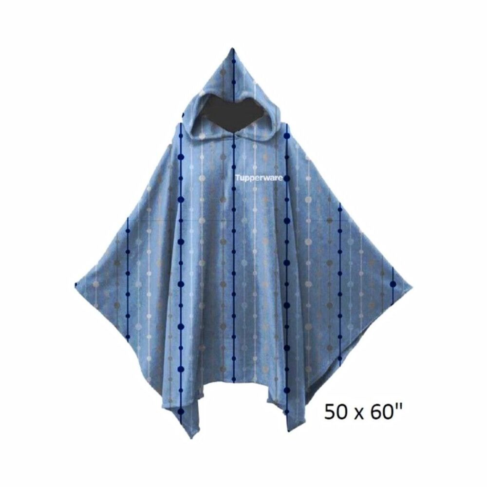 Tupperware Hooded Throw Blanket Striped Blue/White 50 x 60 in